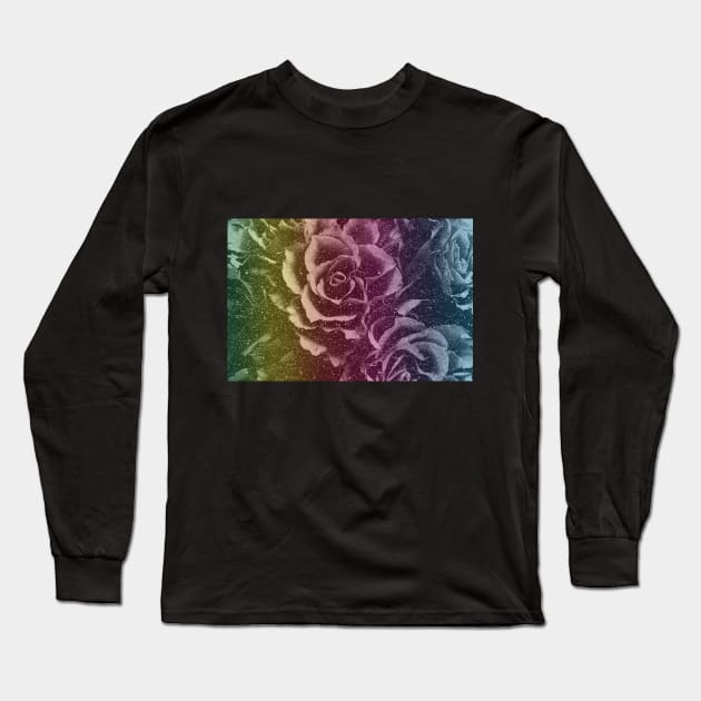 rainbow roses mask pattern floral flower vintage design Long Sleeve T-Shirt by designsbyxarah